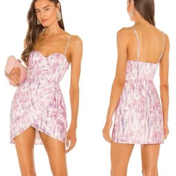 Michael Costello x Revolve Banks Tie Dye Underwired Mini Dress Purple Pink M - Picture 2 of 6